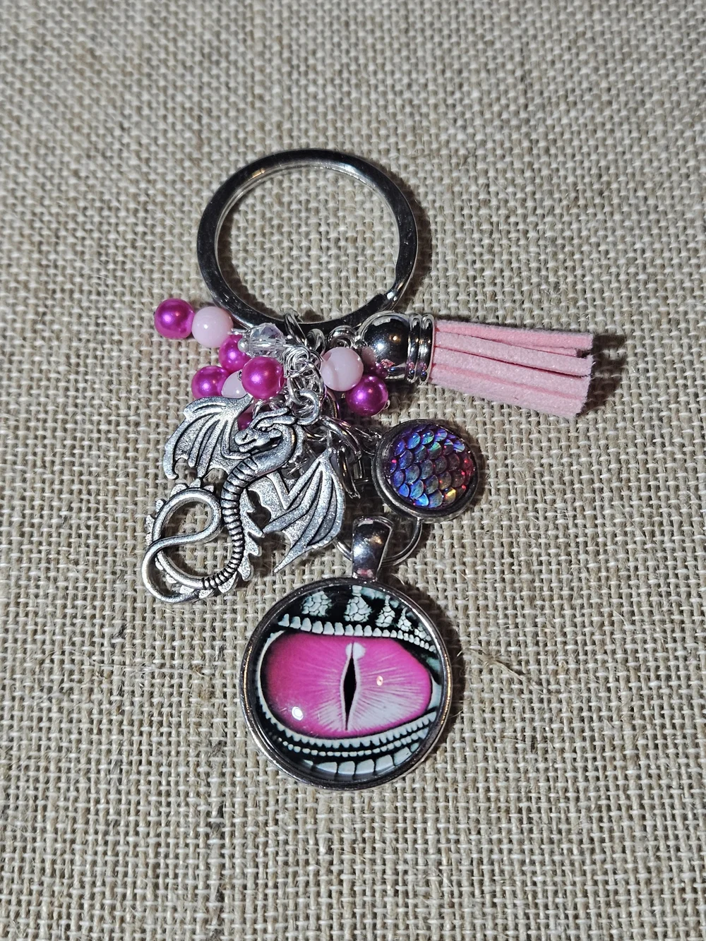 Pink Dragon Eye Charm Keychain with Tassel